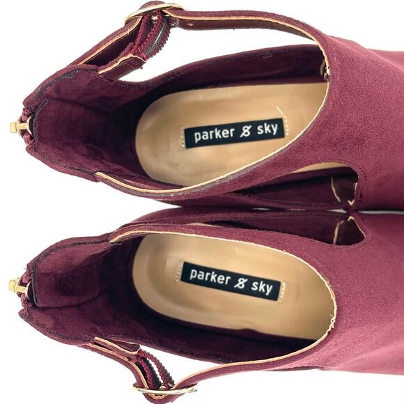 Parker & Sky Mila Open Toe Bootie/Ankle Boot Sz 9 Burgundy Faux Suede Adjustable - Picture 11 of 16